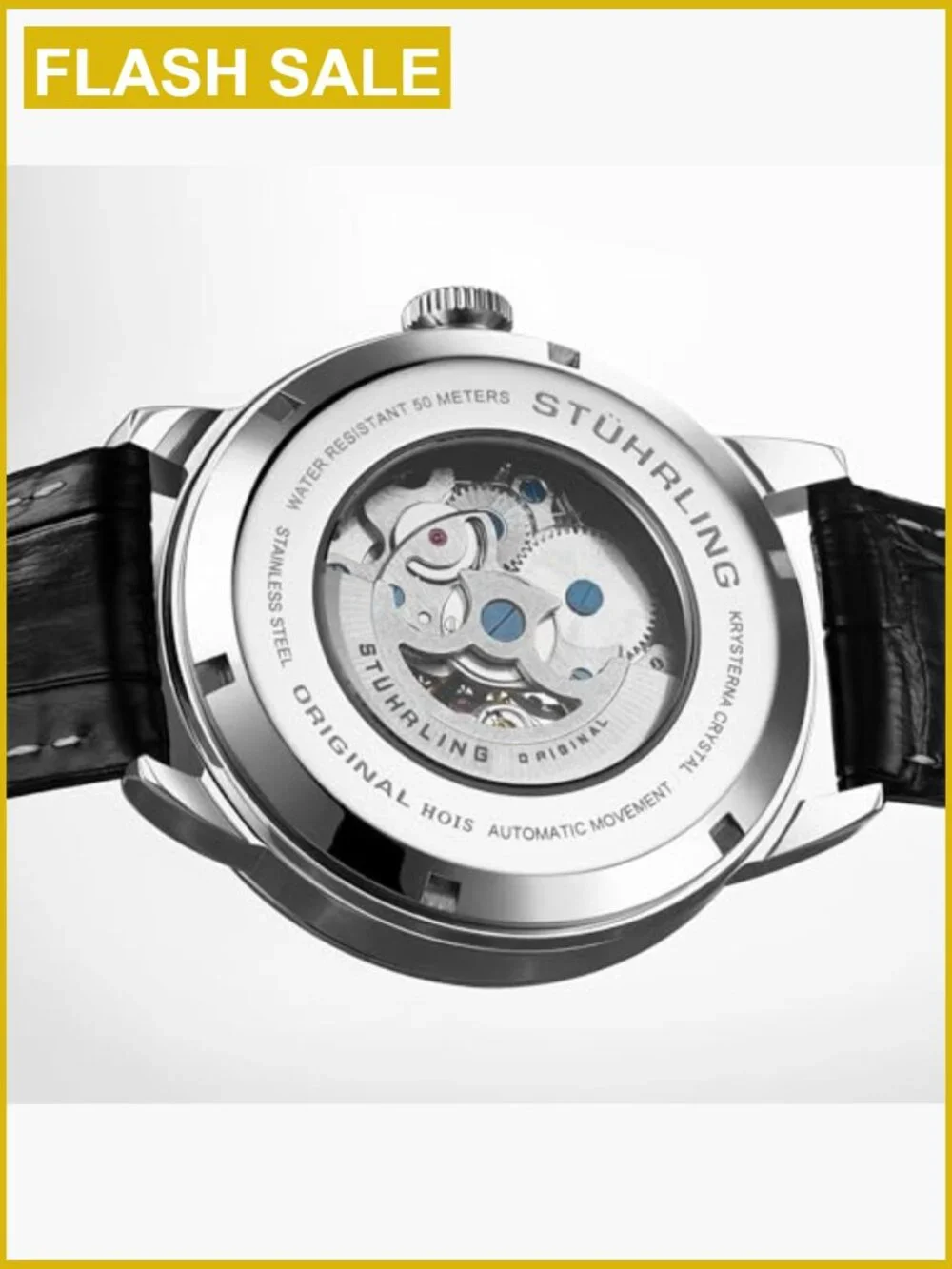 Men's Skeleton Automatic Dress Watch with Leather Strap Steel Case